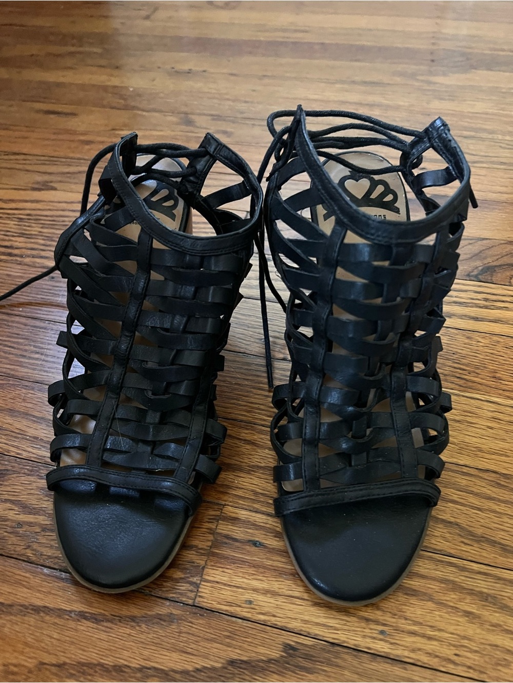 Fergalicious Women's Black Cage Lace-Up Sandals